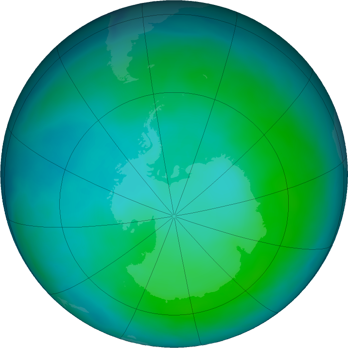 Antarctic ozone map for February 2025